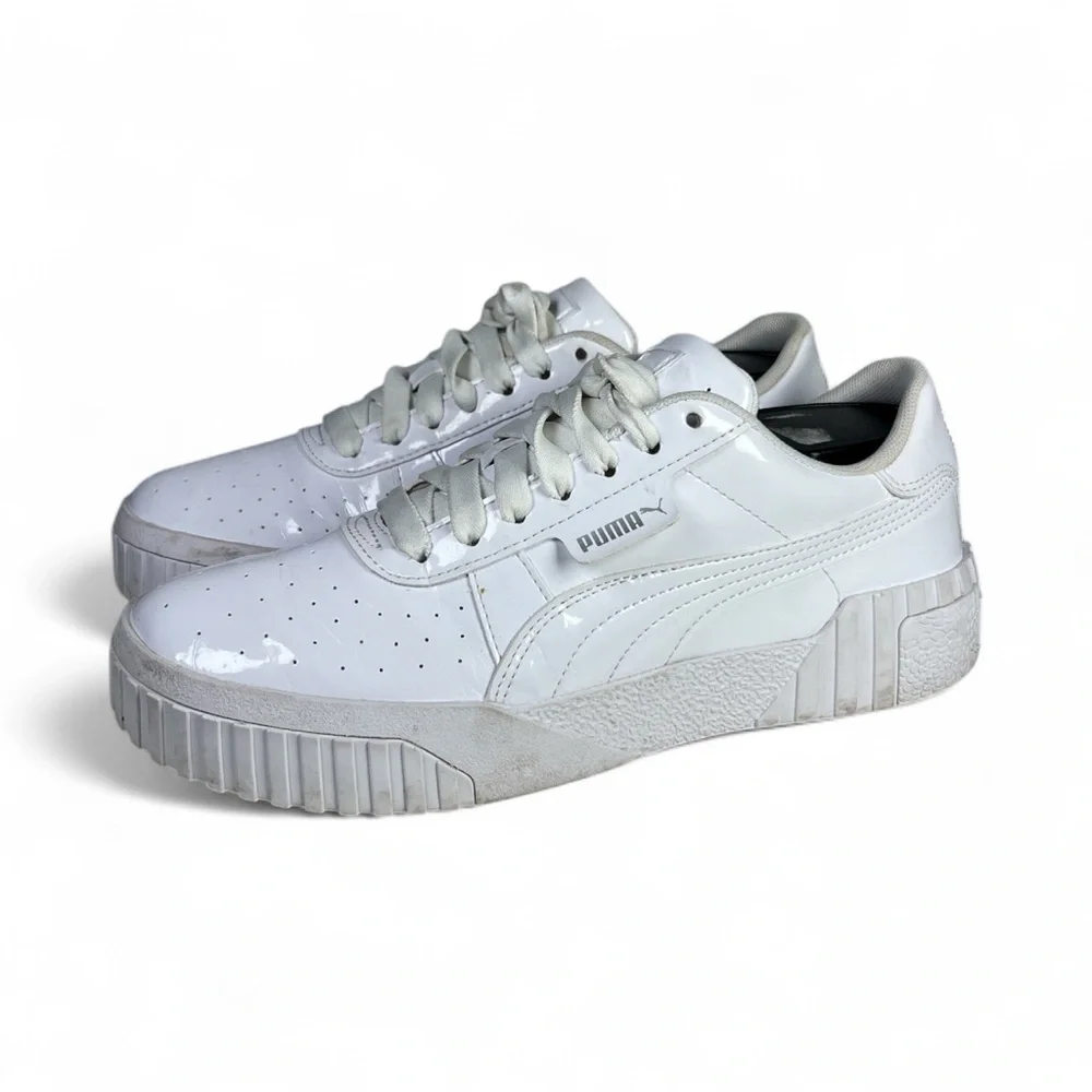 Puma Cali Patent Jr Youth Triple White Sneakers 370139-01 Size 6.5 Youth